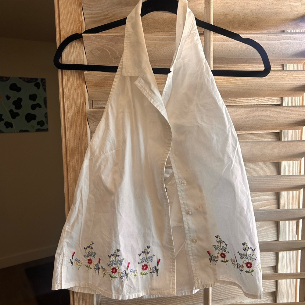 Free People White Floral Halter Bodysuit